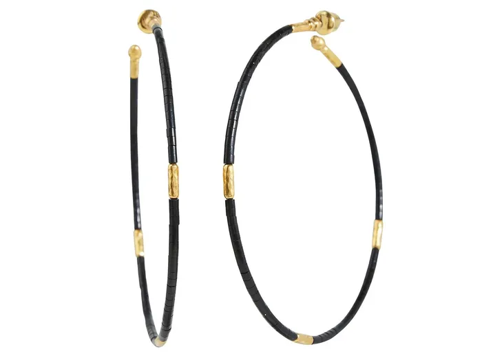 GURHAN Jet Set Gold Beaded Hoop Earrings 65mm Round GG GOLD TRAD Earrings