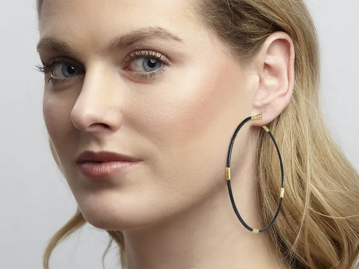 GURHAN Jet Set Gold Beaded Hoop Earrings 65mm Round GG GOLD TRAD Earrings