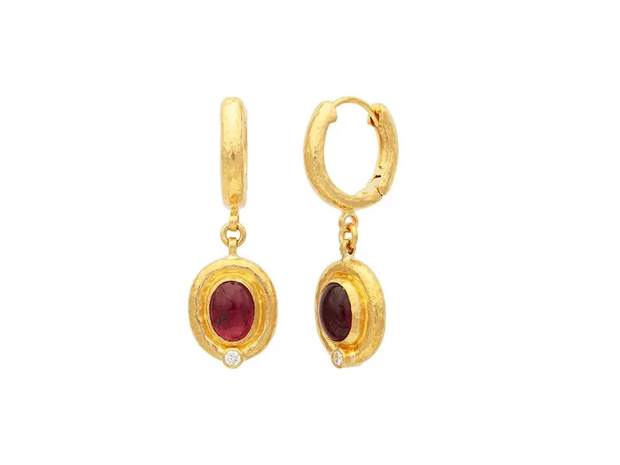 GURHAN Muse Gold Tourmaline Single Drop Earrings 8x6mm Oval set in Wide Frame on Huggie Hoop GG GOLD OOAK Earrings GURHAN Muse Gold Tourmaline Single Drop Earrings 8x6mm Oval set in Wide Frame on Huggie Hoop GG GOLD OOAK Earrings