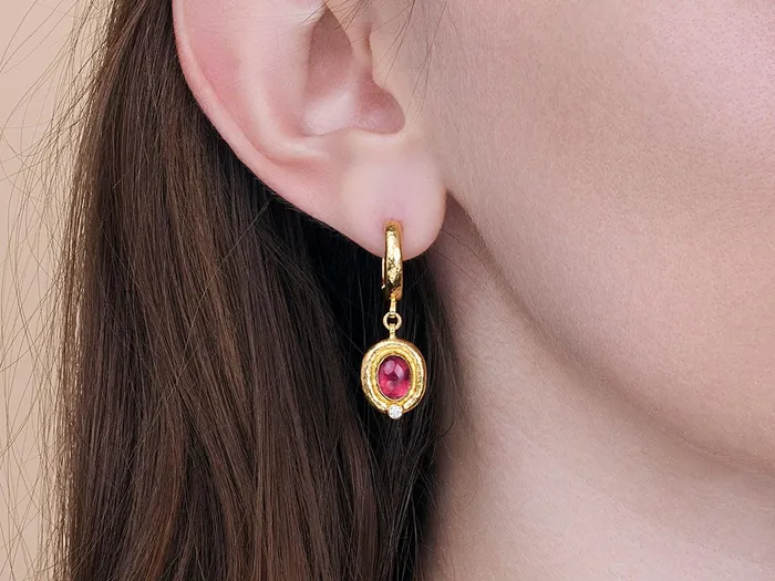 GURHAN Muse Gold Tourmaline Single Drop Earrings 8x6mm Oval set in Wide Frame on Huggie Hoop GG GOLD OOAK Earrings GURHAN Muse Gold Tourmaline Single Drop Earrings 8x6mm Oval set in Wide Frame on Huggie Hoop GG GOLD OOAK Earrings