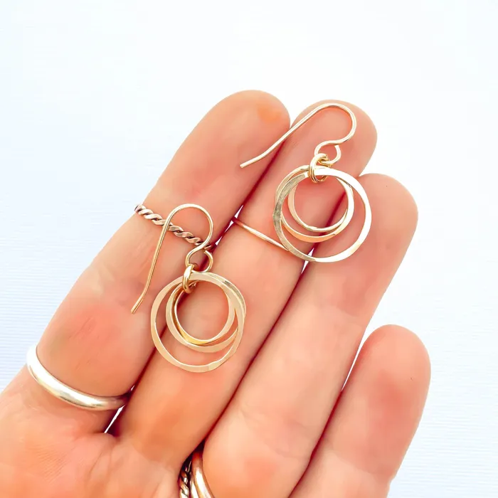 Hoops By Hand Earrings Nested Circle Dangle Earrings 14K Gold Filled