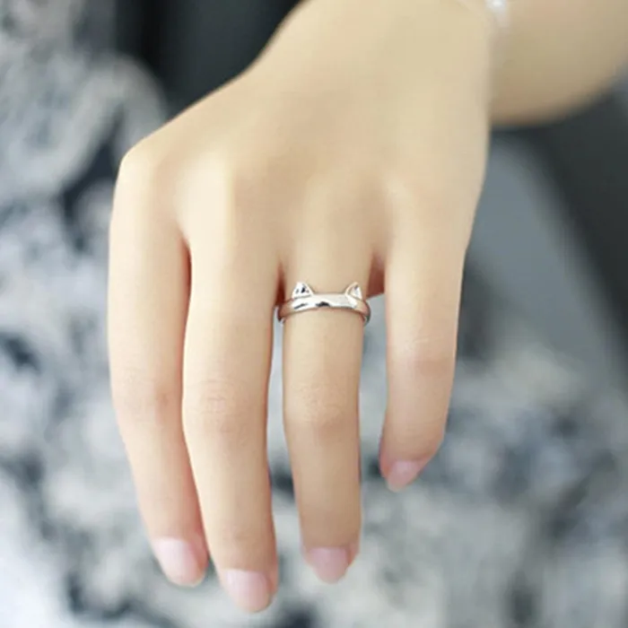 New Rings and Bands Silver Plated Cute Cat Ear Claw Open Ring For Women rings and jewelry sparklingselections Rings