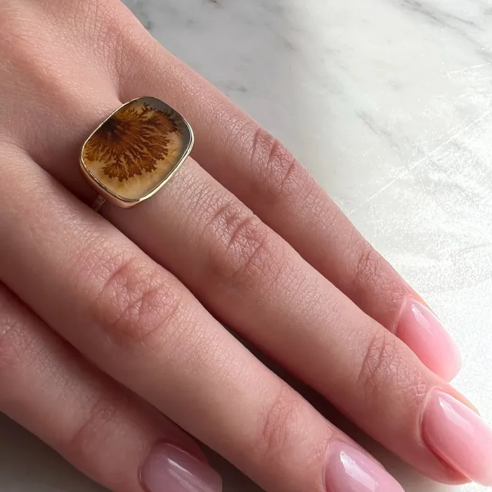 Rings Emily Amey Jewelry Orange Dendrite Agate Ring in 14k gold and sterling silver