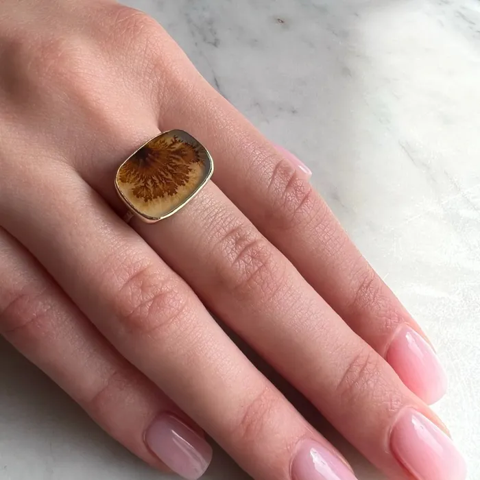 Rings Emily Amey Jewelry Orange Dendrite Agate Ring in 14k gold and sterling silver
