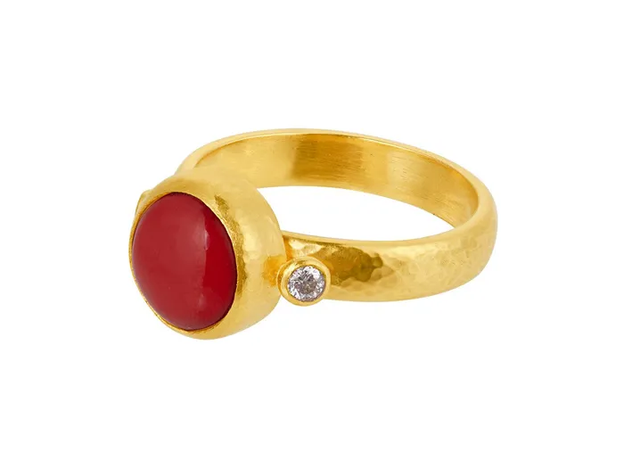 Rings GURHAN Rune Gold Coral Cocktail Ring 9mm Round Diamond Accents GG GOLD OOAK Rings GURHAN Rune Gold Coral Cocktail Ring 9mm Round Diamond Accents GG GOLD OOAK
