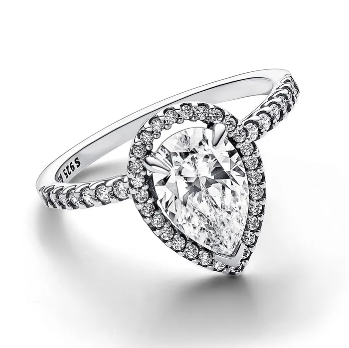 Rings Pandora Pandora Sparkling Pear Halo Ring