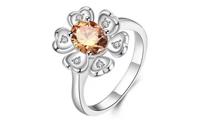Silver Plated Sunflower Shape Round Crystal Ring 78 sparklingselections Rings Silver Plated Sunflower Shape Round Crystal Ring 78 sparklingselections Rings