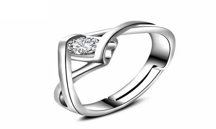 sparklingselections Rings Fashion Silver Plated White Zirconia Ring Adjustable sparklingselections Rings Fashion Silver Plated White Zirconia Ring Adjustable
