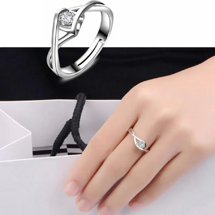 sparklingselections Rings Fashion Silver Plated White Zirconia Ring Adjustable sparklingselections Rings Fashion Silver Plated White Zirconia Ring Adjustable