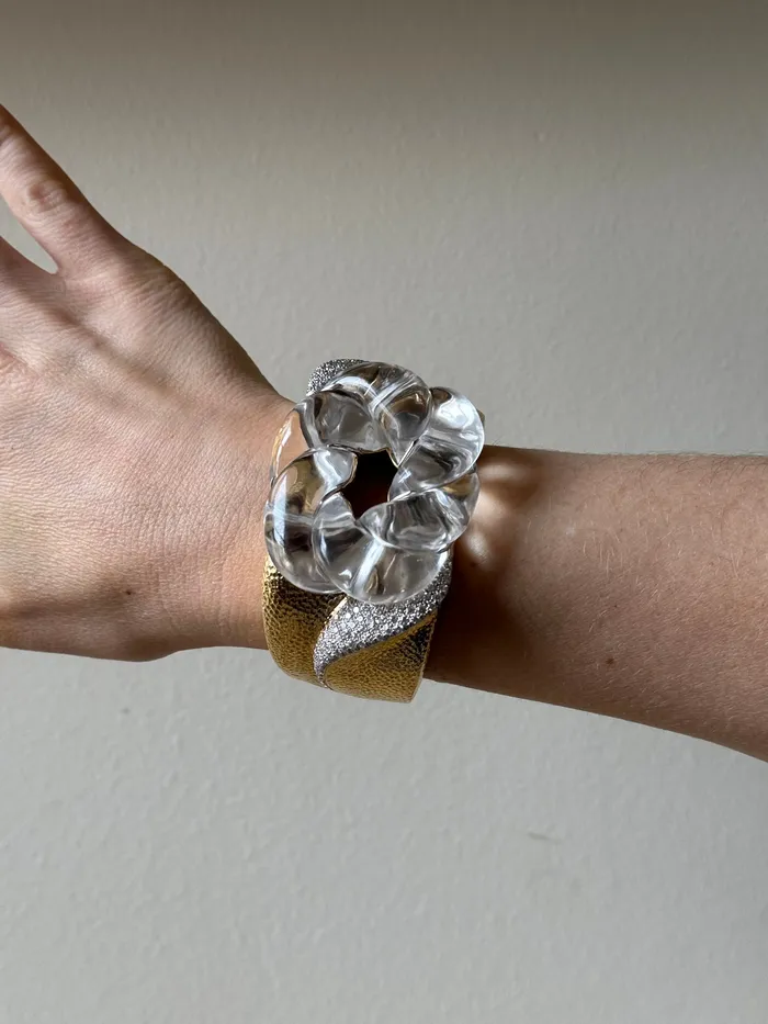 Bracelets David Webb Carved Crystal Diamond Gold Platinum Cuff Bracelet David Webb