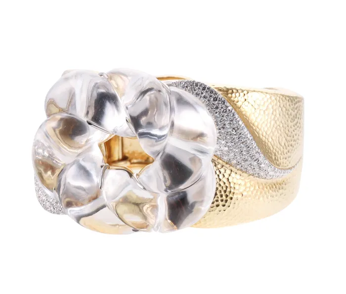 Bracelets David Webb Carved Crystal Diamond Gold Platinum Cuff Bracelet David Webb
