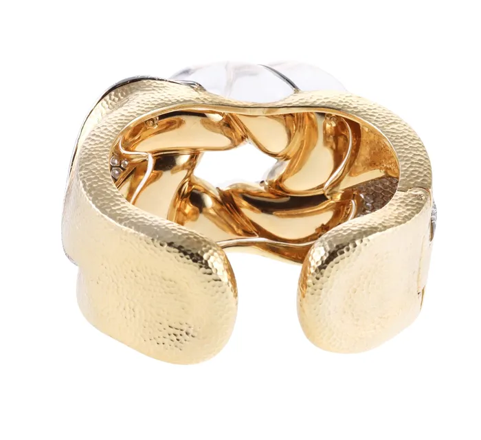 Bracelets David Webb Carved Crystal Diamond Gold Platinum Cuff Bracelet David Webb