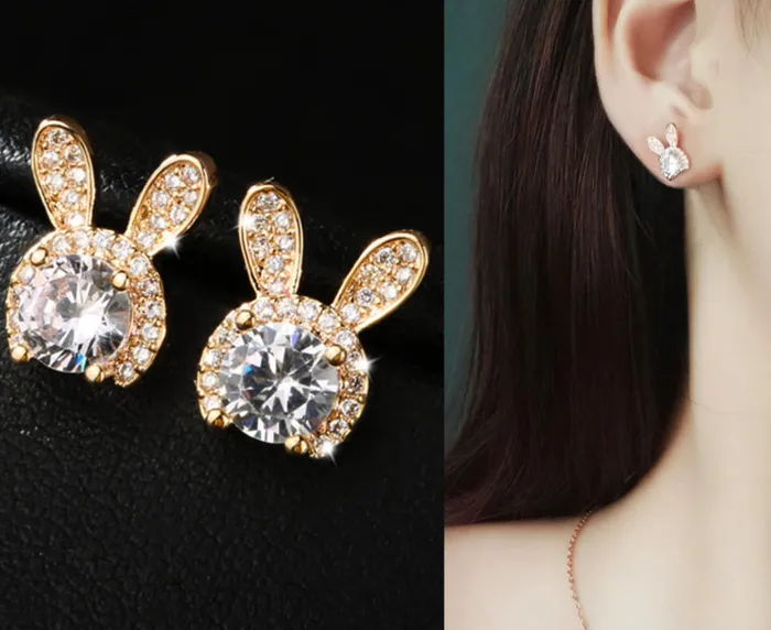 Diamond Rabbit Earrings Gold Diamond Earrings Womens Earrings Diamond Ear Studs Womens Gold Diamond Stud Earrings Womens Ear Studs Minx London Earrings