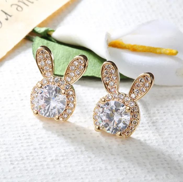 Diamond Rabbit Earrings Gold Diamond Earrings Womens Earrings Diamond Ear Studs Womens Gold Diamond Stud Earrings Womens Ear Studs Minx London Earrings