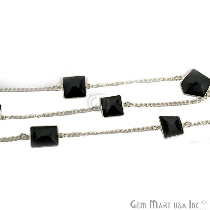 GemmartUSA Rings Black Onyx Fancy Cut Stone 1015mm Silver Plated Bezel Connector Chain GemmartUSA Rings Black Onyx Fancy Cut Stone 1015mm Silver Plated Bezel Connector Chain