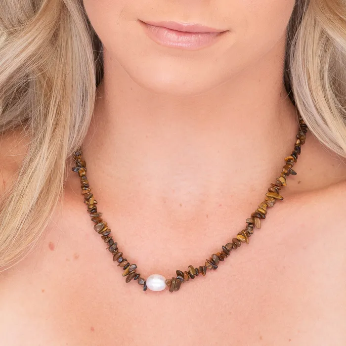 Necklaces Camile Stone Tiger Eye Stone Pearl Necklace