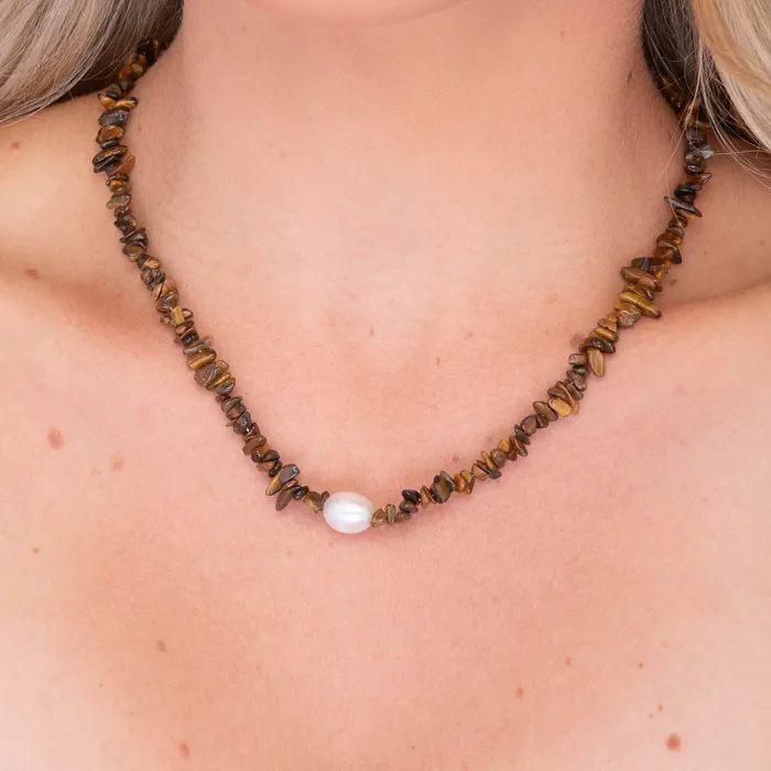Necklaces Camile Stone Tiger Eye Stone Pearl Necklace