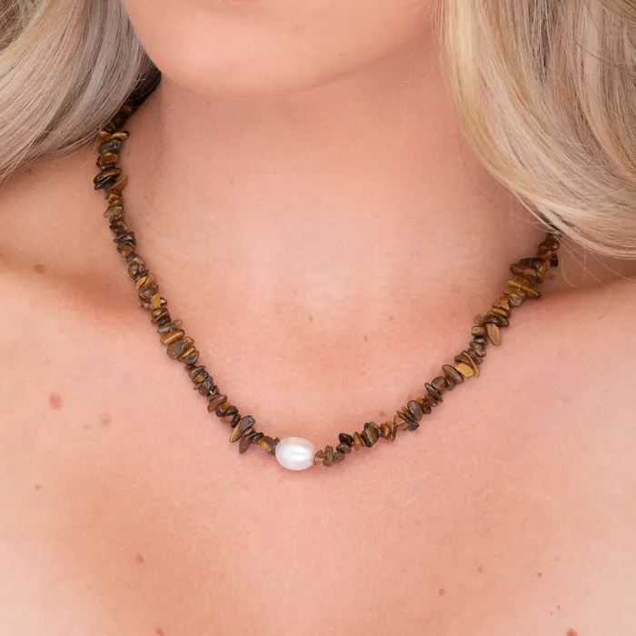 Necklaces Camile Stone Tiger Eye Stone Pearl Necklace