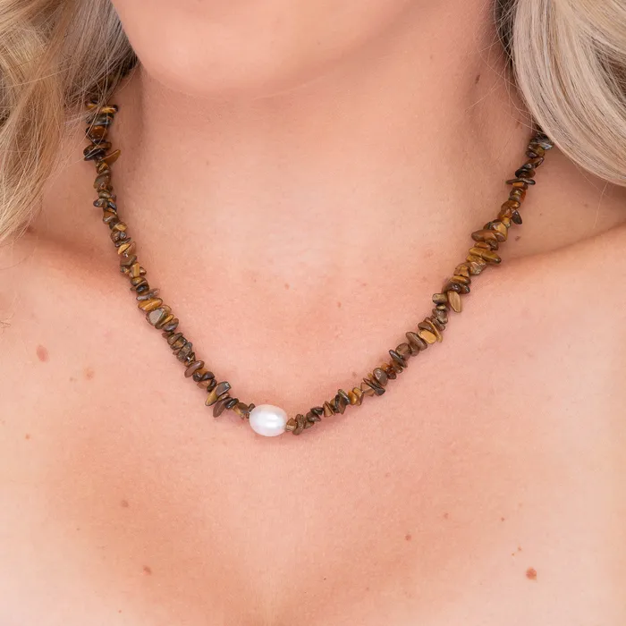 Necklaces Camile Stone Tiger Eye Stone Pearl Necklace