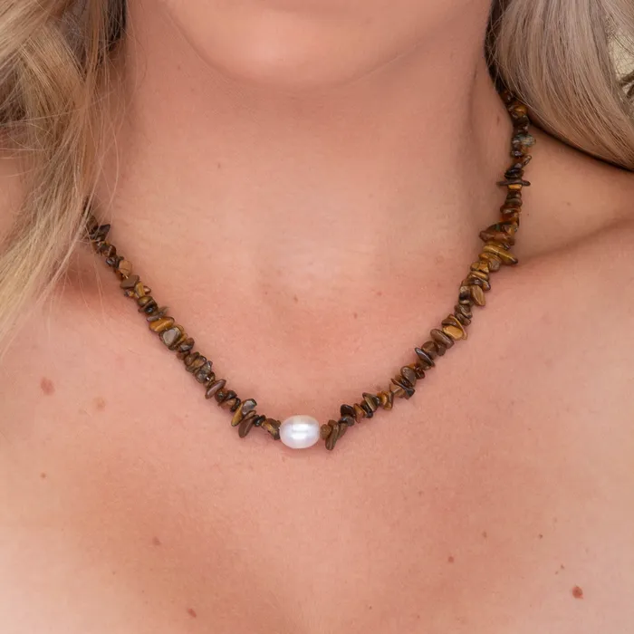 Necklaces Camile Stone Tiger Eye Stone Pearl Necklace