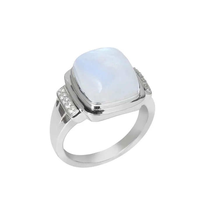 YoTreasure Rainbow Moonstone White Zircon Ring in 925 Sterling Silver Rings YoTreasure Rainbow Moonstone White Zircon Ring in 925 Sterling Silver Rings