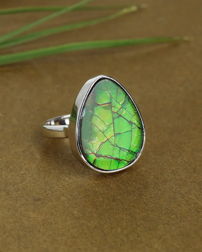 YoTreasure Rings 1100 Ct Ammolite Ring Solid 925 Sterling Silver Jewelry