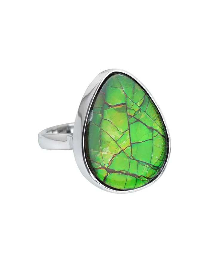 YoTreasure Rings 1100 Ct Ammolite Ring Solid 925 Sterling Silver Jewelry