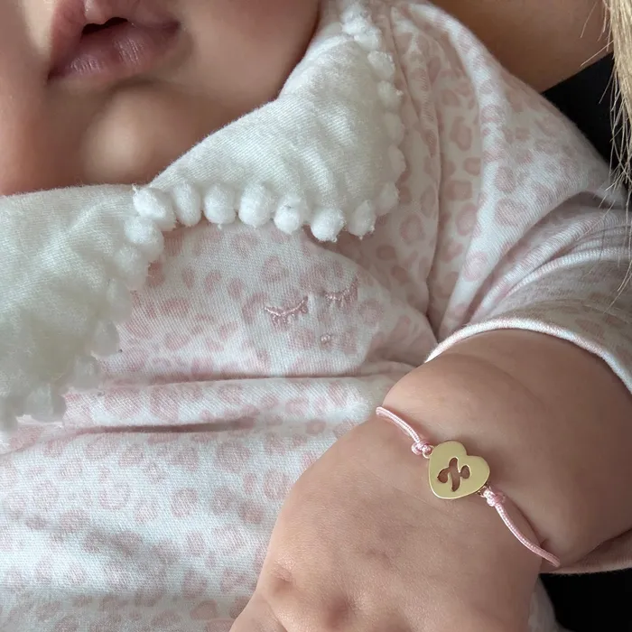 Bracelets 14K Gold Hebrew Initial Cutout Cord Baby Bracelet Izakov Diamonds Fine Jewelry
