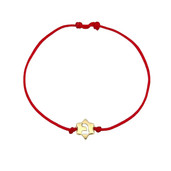 Bracelets 14K Gold Hebrew Initial Cutout Cord Baby Bracelet Izakov Diamonds Fine Jewelry