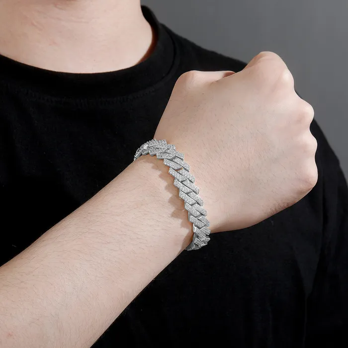 Bracelets The Icetruck 14mm Moissanite Prong Cuban Bracelet in 925 Silver