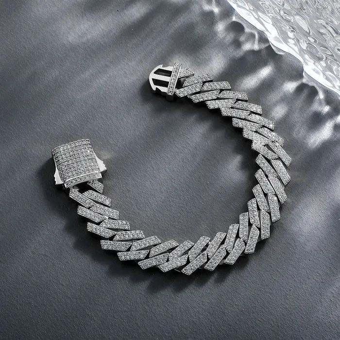 Bracelets The Icetruck 14mm Moissanite Prong Cuban Bracelet in 925 Silver