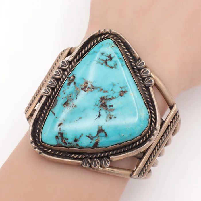 Crown Jewels Coin Bracelets Handmade Sterling Silver Natural Turquoise Cuff Bracelet Hallmark Unknown