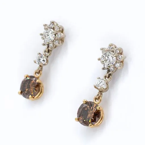Crown Jewels Coin Earrings Cognac White Diamond Earrings