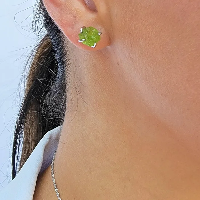 Earrings Uniquelan Jewelry Raw Peridot Ring and Stud Earrings Set
