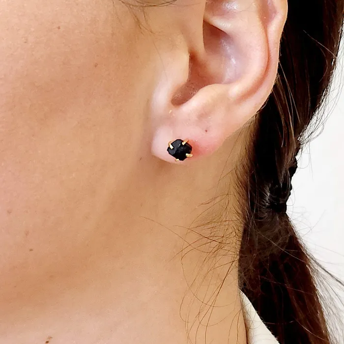 Earrings Uniquelan Jewelry Tiny Raw Black Tourmaline Earrings