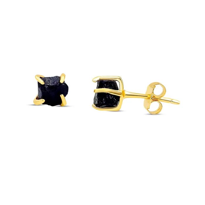 Earrings Uniquelan Jewelry Tiny Raw Black Tourmaline Earrings