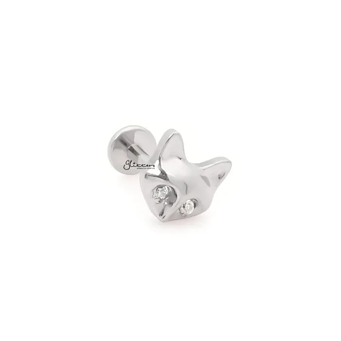 Glitters Fox Head Top Internally Threaded Flat Back Stud Earrings Earrings