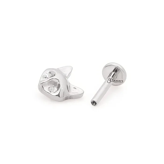 Glitters Fox Head Top Internally Threaded Flat Back Stud Earrings Earrings
