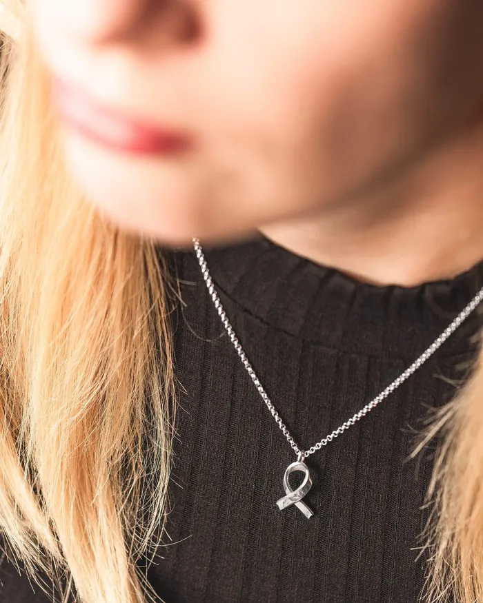 Necklaces sciencejewelry1824 awareness ribbon necklace silver