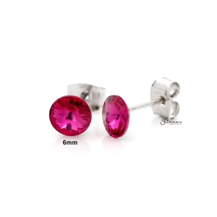 Round Crystal Stud Earrings Hot Pink Glitters Earrings
