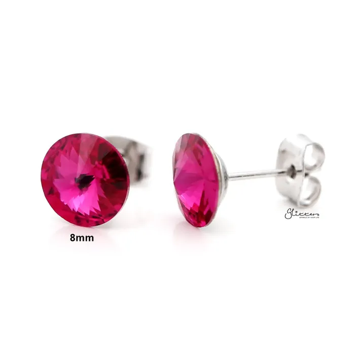 Round Crystal Stud Earrings Hot Pink Glitters Earrings