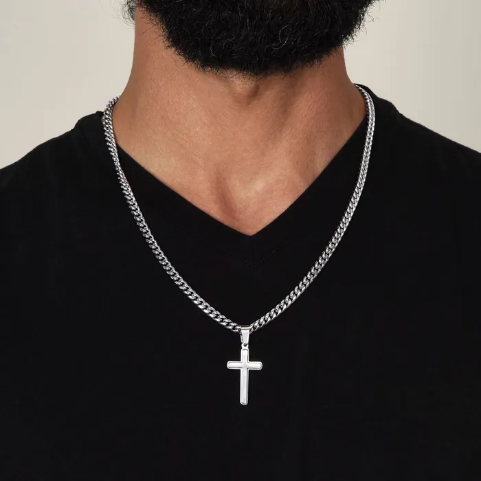 ShineOn Fulfillment Necklaces Gift For Dad Mens Chain with Engravable Cross Necklace Christian Jewelry For Dad For Fathers Day Christmas or His Birthday