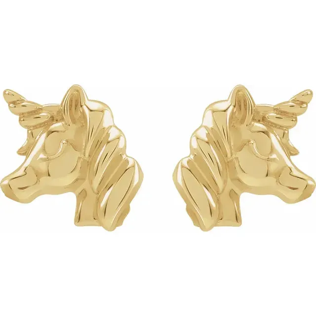 Storyteller by Vintage Magnality Earrings I Love Unicorns Stud Earrings Solid 14K White Yellow Rose Gold or Silver