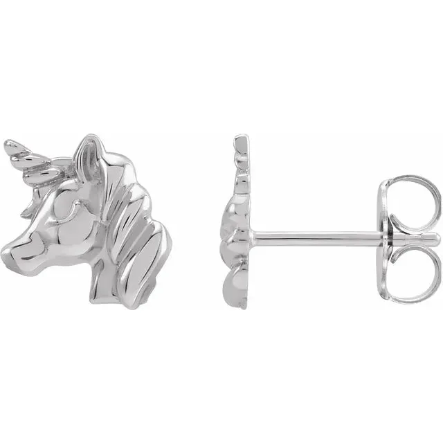 Storyteller by Vintage Magnality Earrings I Love Unicorns Stud Earrings Solid 14K White Yellow Rose Gold or Silver