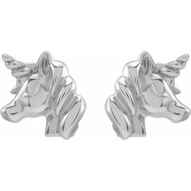 Storyteller by Vintage Magnality Earrings I Love Unicorns Stud Earrings Solid 14K White Yellow Rose Gold or Silver