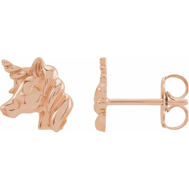 Storyteller by Vintage Magnality Earrings I Love Unicorns Stud Earrings Solid 14K White Yellow Rose Gold or Silver