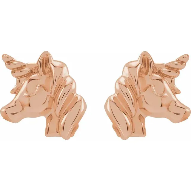 Storyteller by Vintage Magnality Earrings I Love Unicorns Stud Earrings Solid 14K White Yellow Rose Gold or Silver