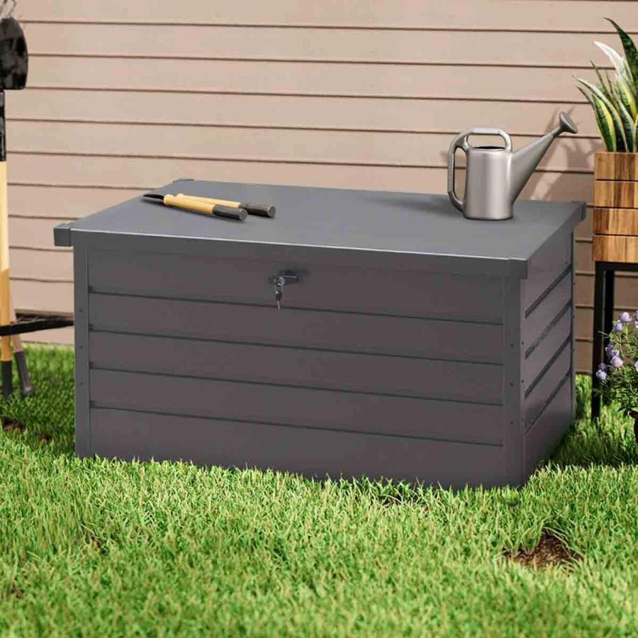 Garden Buildings |  350L Metal Outdoor Garden Storage Box Lockable Grey Garden Buildings Black