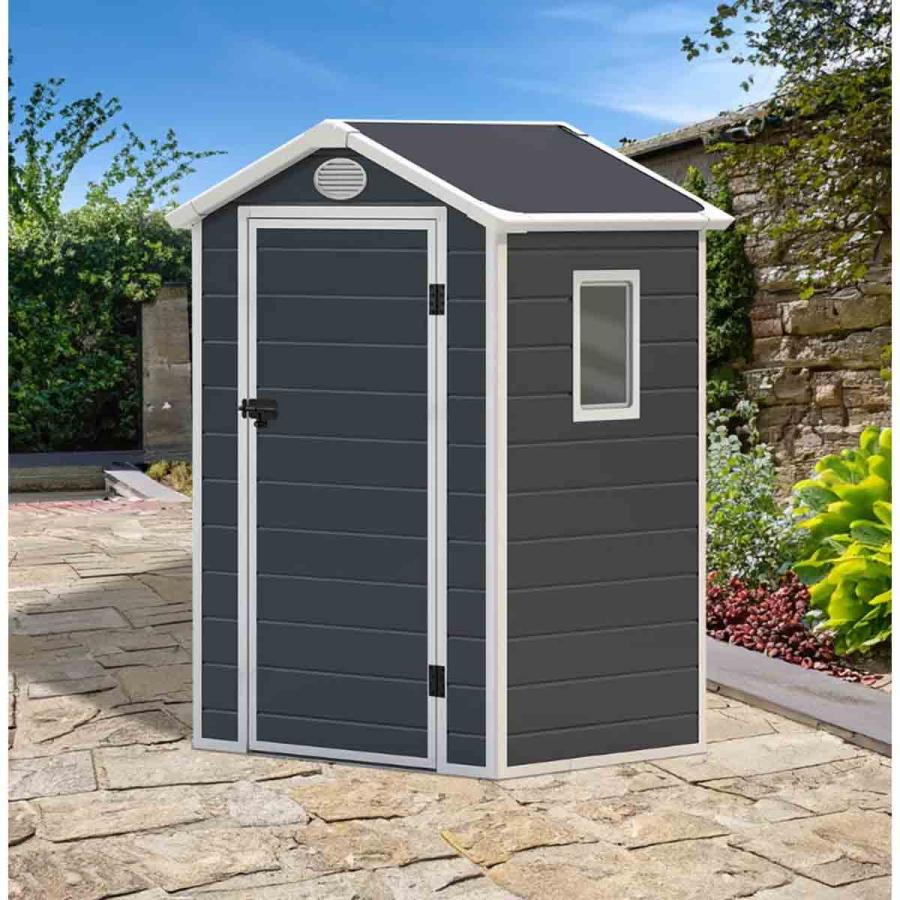 Garden Buildings |  Storemore  Animus Apex Plastic Shed Light Grey With Floor – 4X3 Grey Garden Buildings Garden Buildings