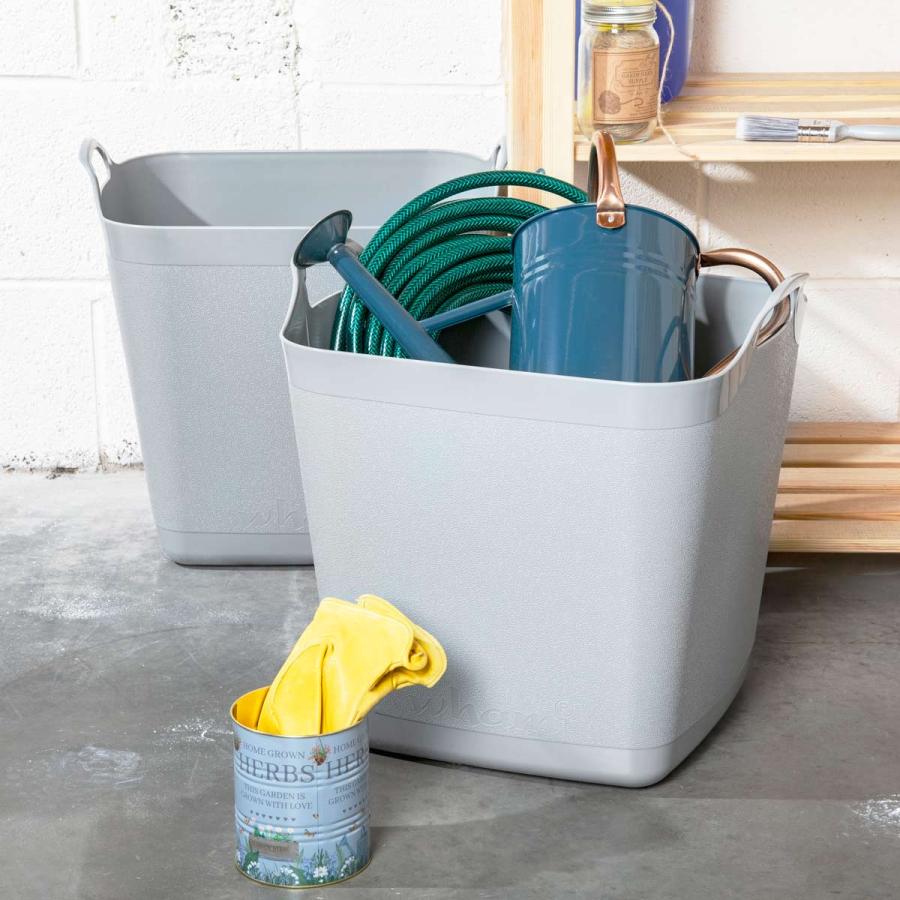 Garden Tools |  Set 2 40 Litre Flexi-Store Graduated Square Tub – Grey Garden Tools Garden Tools